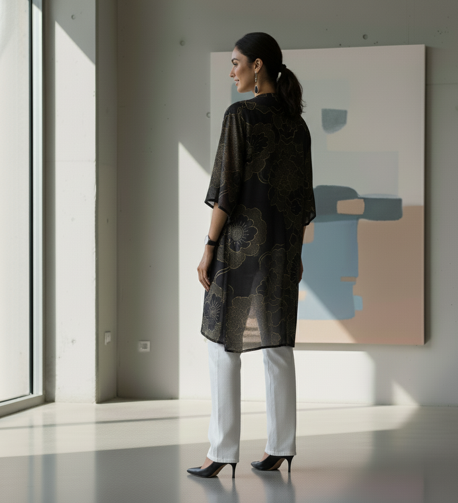 Onyx Flower Shrug (Knee Length)