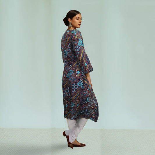 Indigo Mosaic Shrug - Long