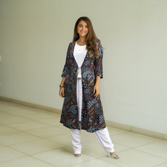 Indigo Mosaic Shrug - Long
